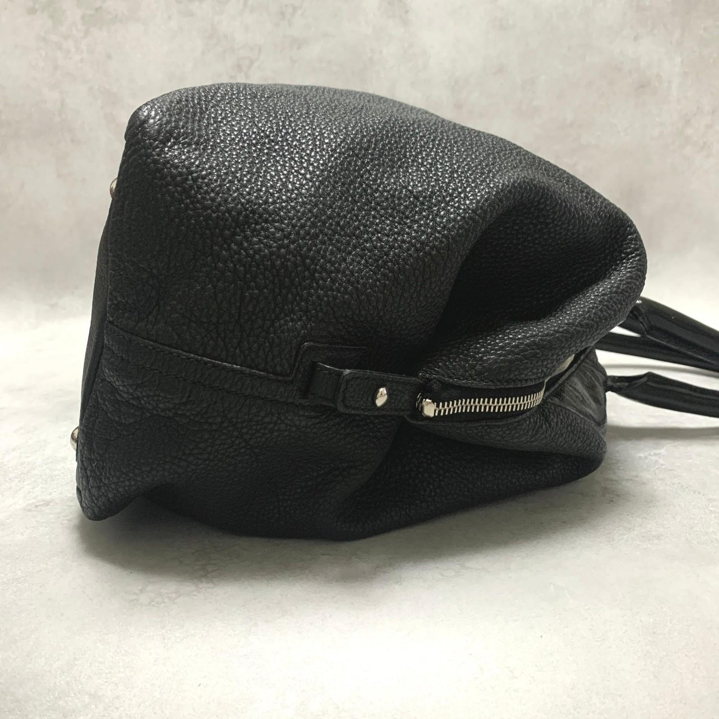 Saint Laurent Bag Easy YSL Boston Hand Tote Purse Leather Black Silver Authentic