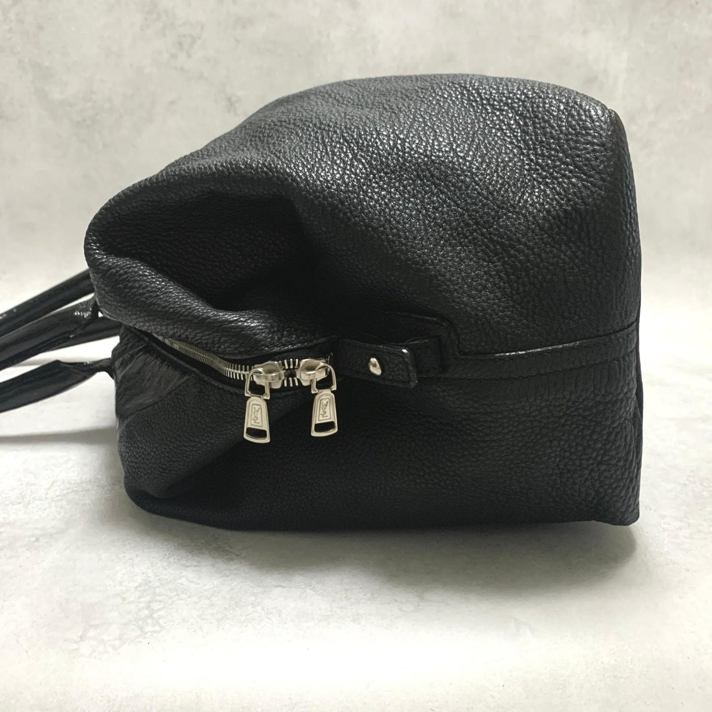 Saint Laurent Bag Easy YSL Boston Hand Tote Purse Leather Black Silver Authentic
