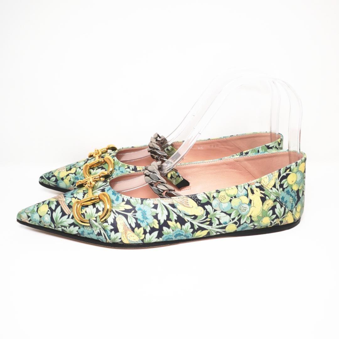 GUCCI Shoes Pumps Heel Flat Chain EU 36 US 6 Green Authentic