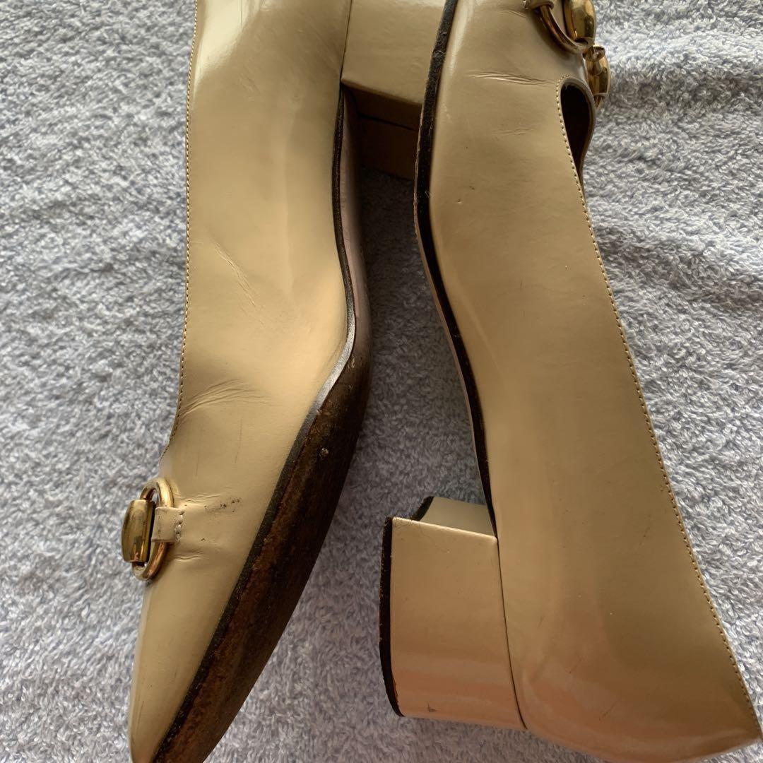 GUCCI Shoes Pumps Heel Horsebit EU 37.5 US 7.5 Beige Authentic