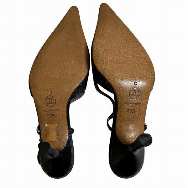 CHANEL Shoes Pumps Heel EU 36.5 US 6.5 Leather Black Authentic