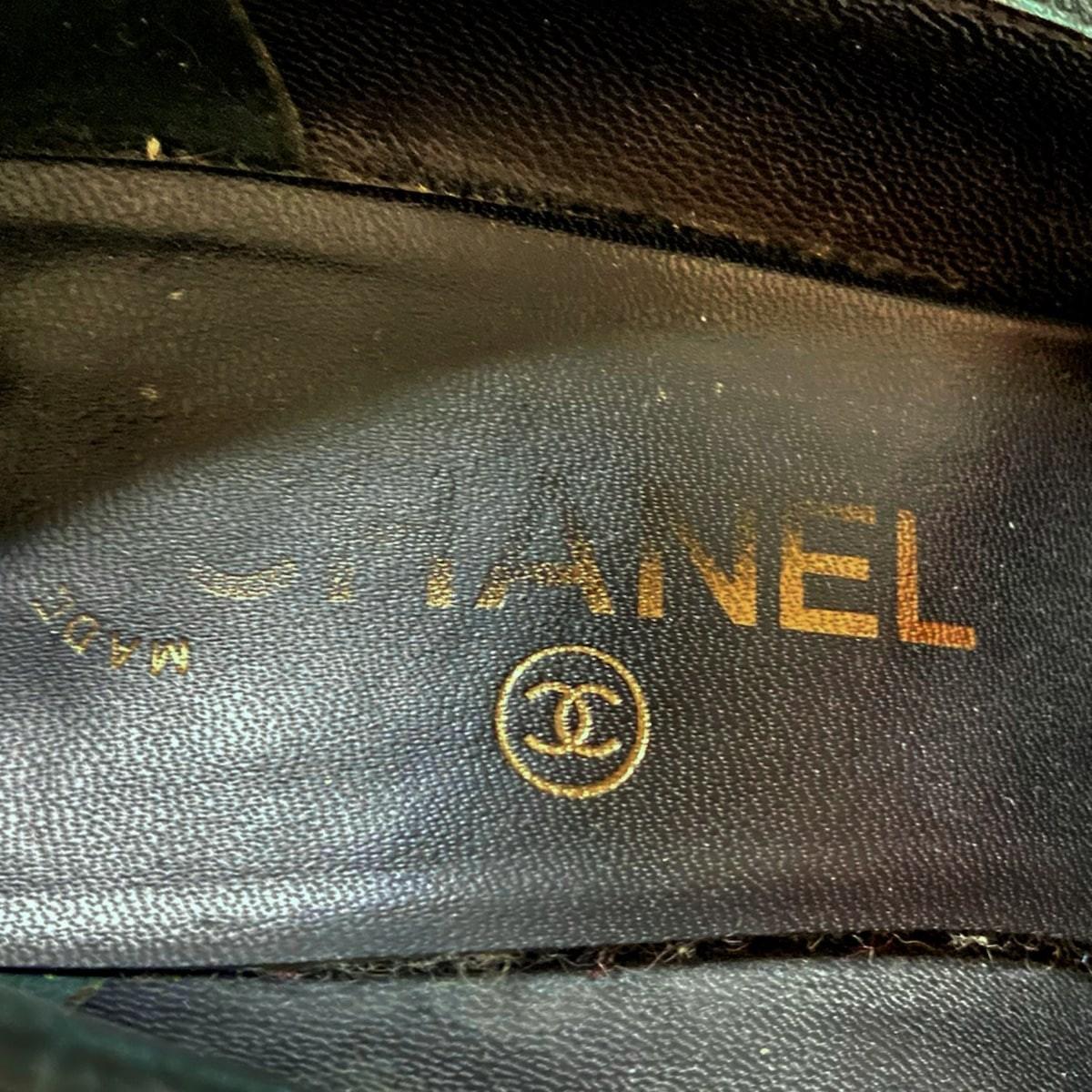 CHANEL Shoes Pumps Heel Cocomark EU 36 US 6 Suede Patent Leather Black Authentic