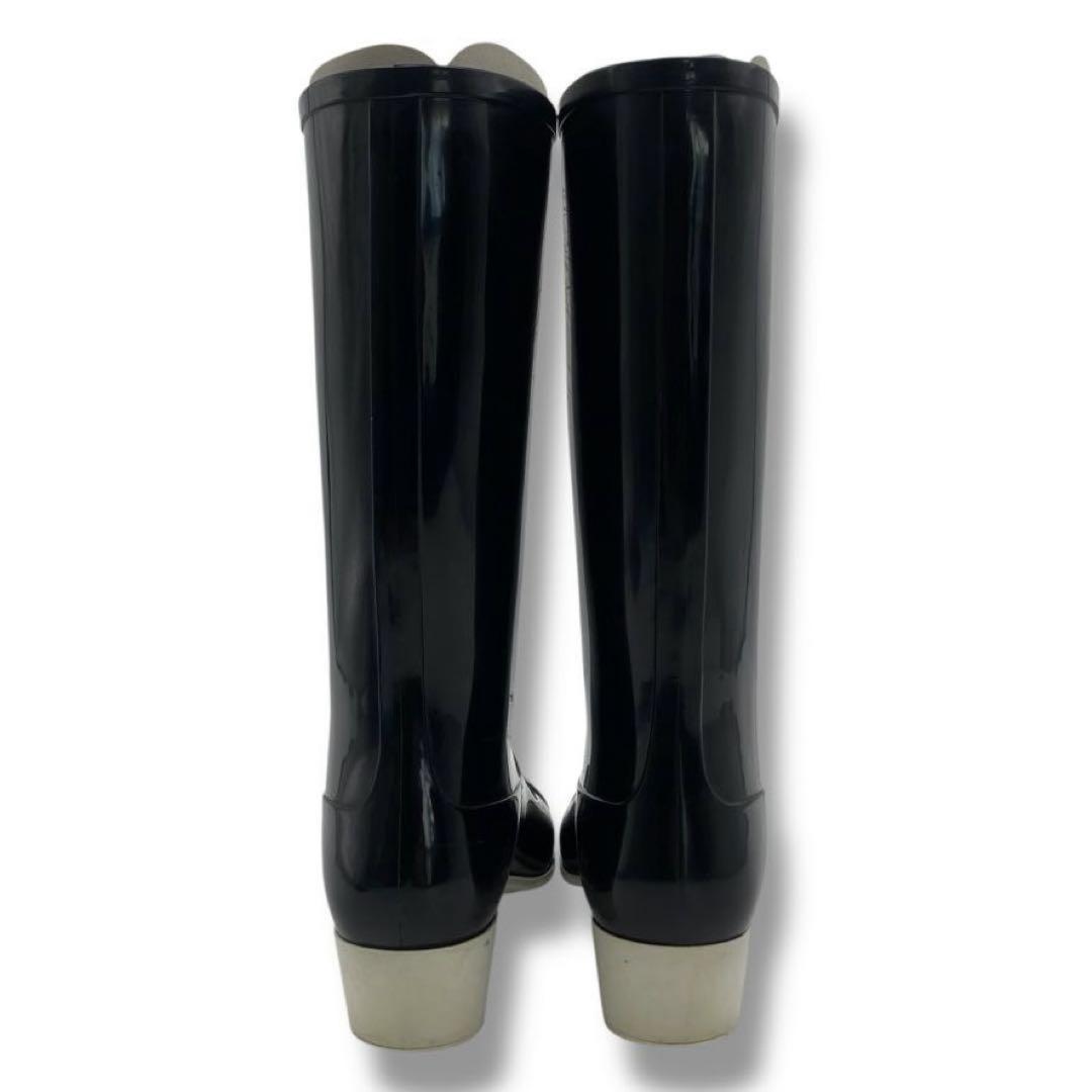 CHANEL Long Rain Boots Shoes Cocomark EU 36 US 6 Black Authentic