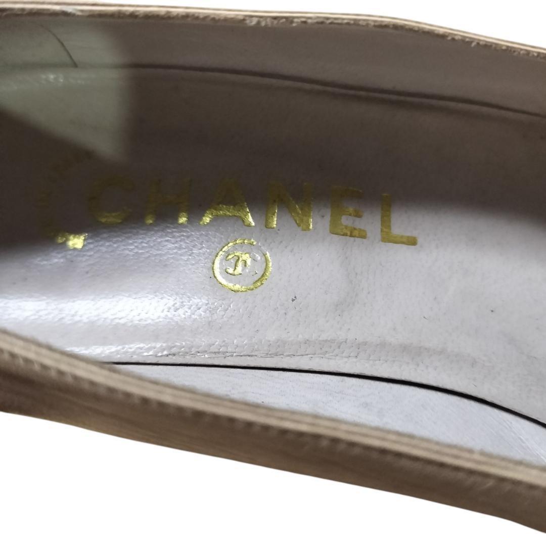 CHANEL Shoes Pumps Heel EU 36 US 6 Leather Beige Authentic