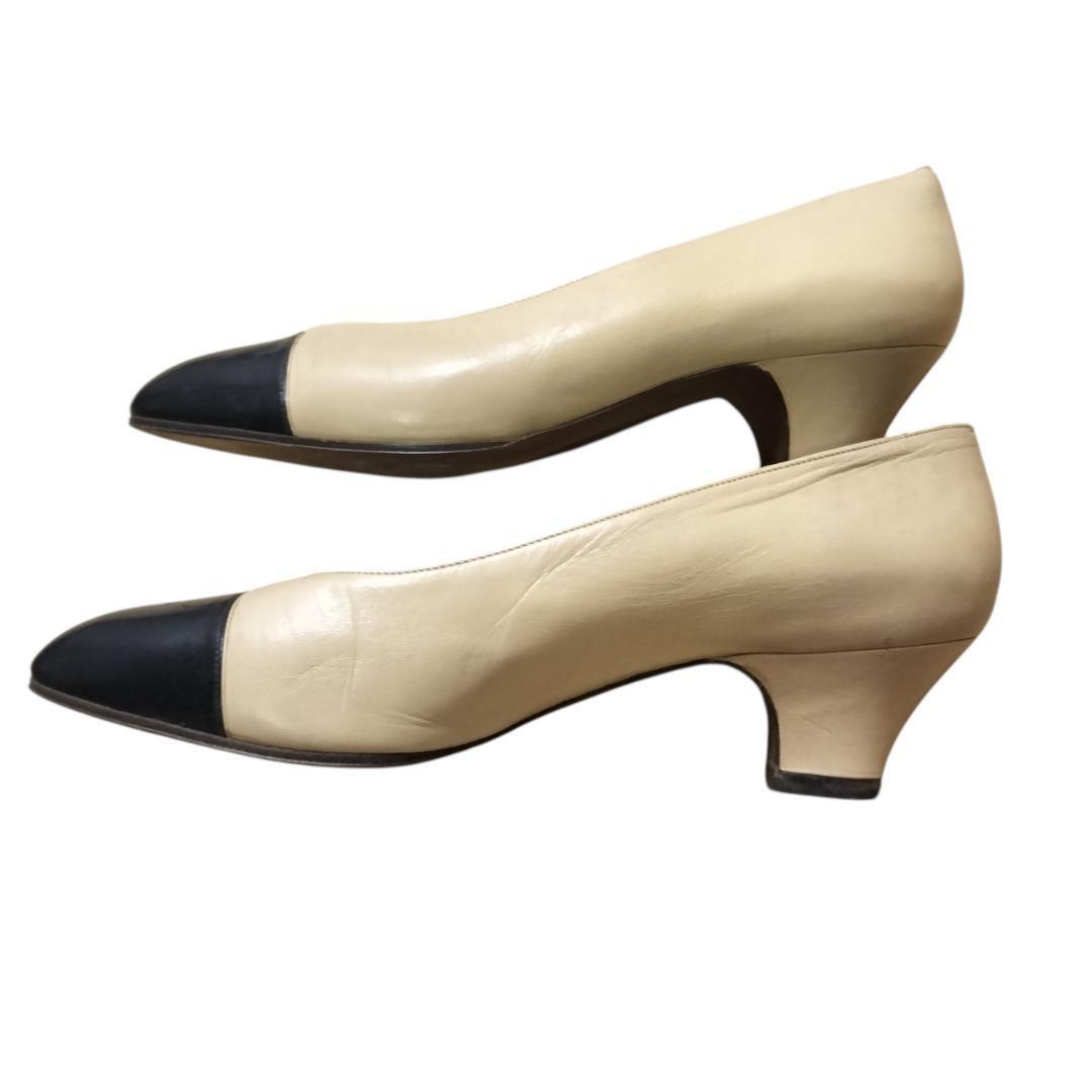 CHANEL Shoes Pumps Heel EU 36 US 6 Leather Beige Authentic