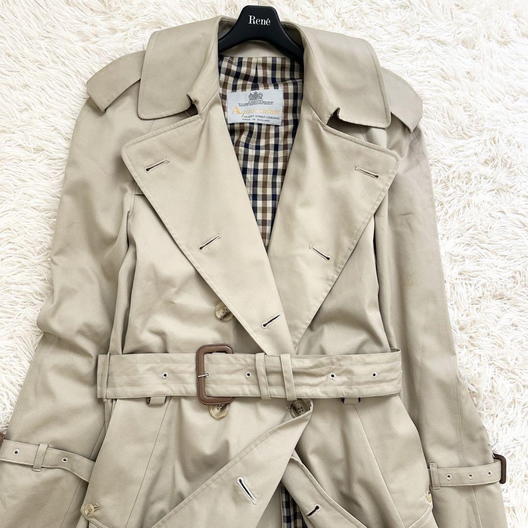 Aquascutum Trench Coat Club Check Asian fit S 36 US size XS Beige Authentic
