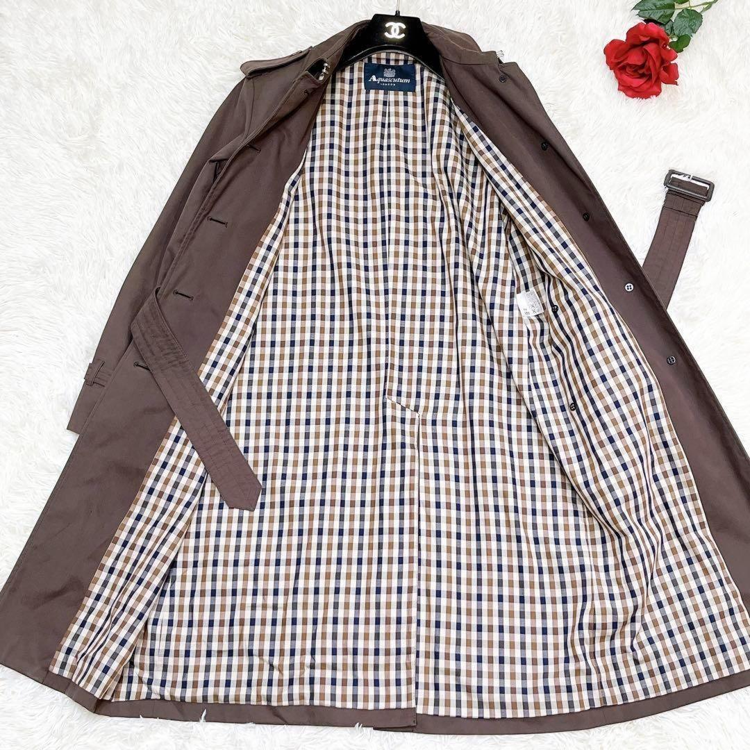 Aquascutum Trench Coat Club Check Asian fit L US size M Brown Authentic