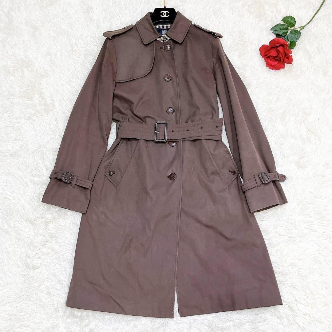 Aquascutum Trench Coat Club Check Asian fit L US size M Brown Authentic
