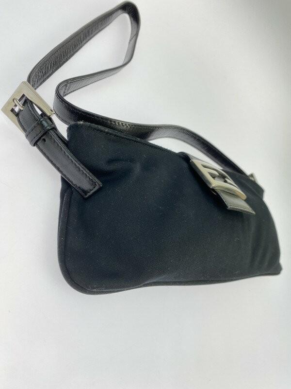 FENDI Shoulder Bag Purse Body Bag Waist Pouch FF Nylon Leather Black Authentic