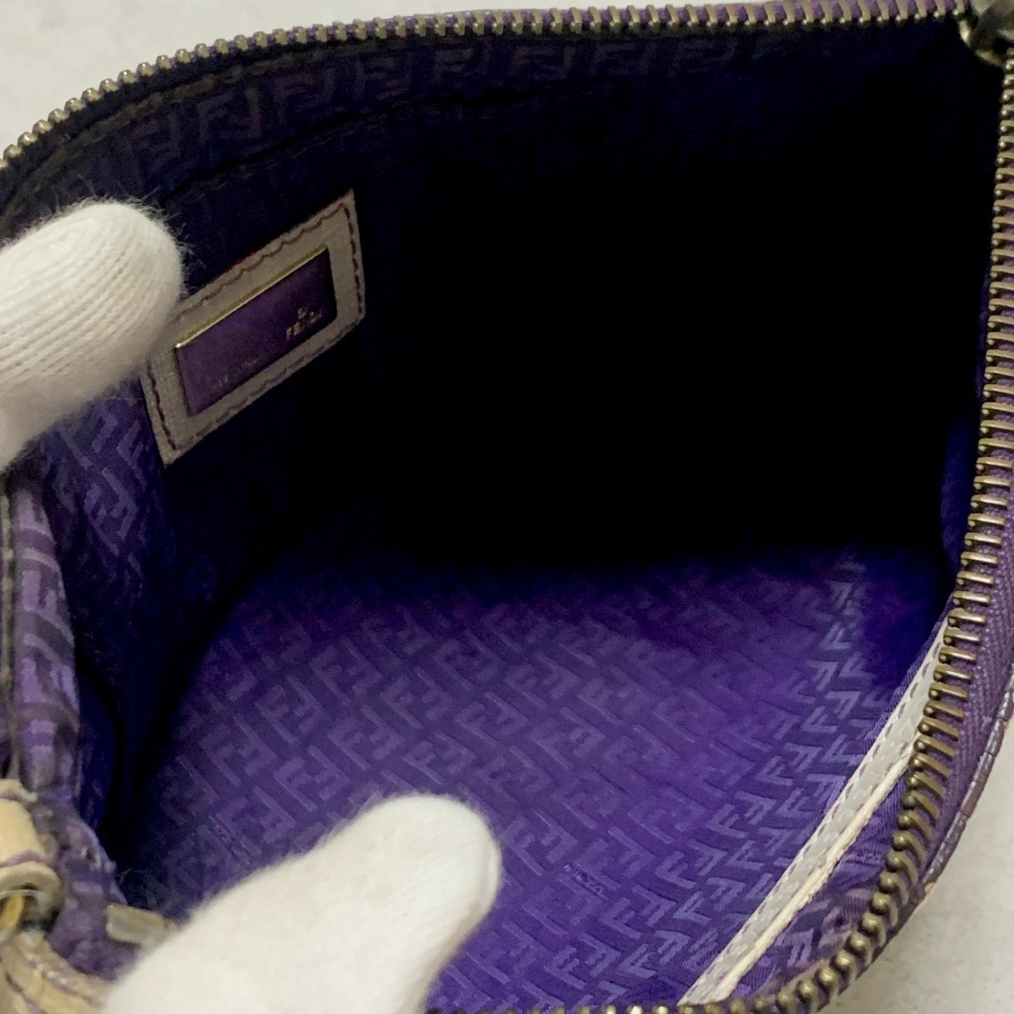 FENDI Bag Nano Baguette Chain Hand Tote Purse Leather White Gold Authentic