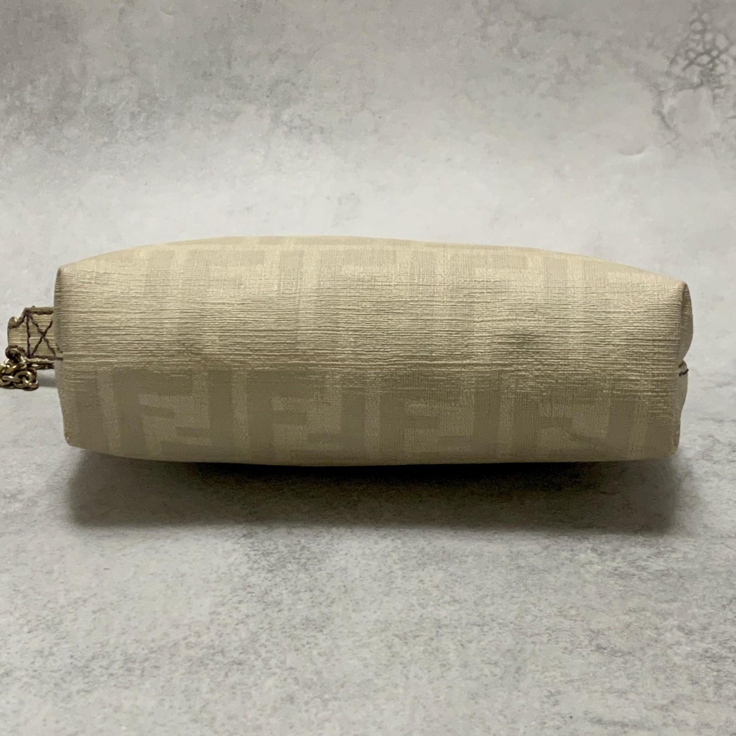 FENDI Bag Nano Baguette Chain Hand Tote Purse Leather White Gold Authentic