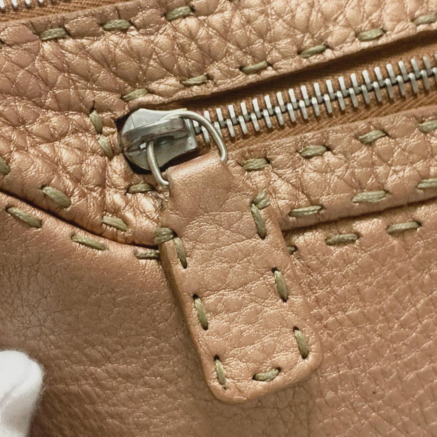 FENDI Bag Selleria Chain Shoulder Purse Leather Brown Silver Used Authentic