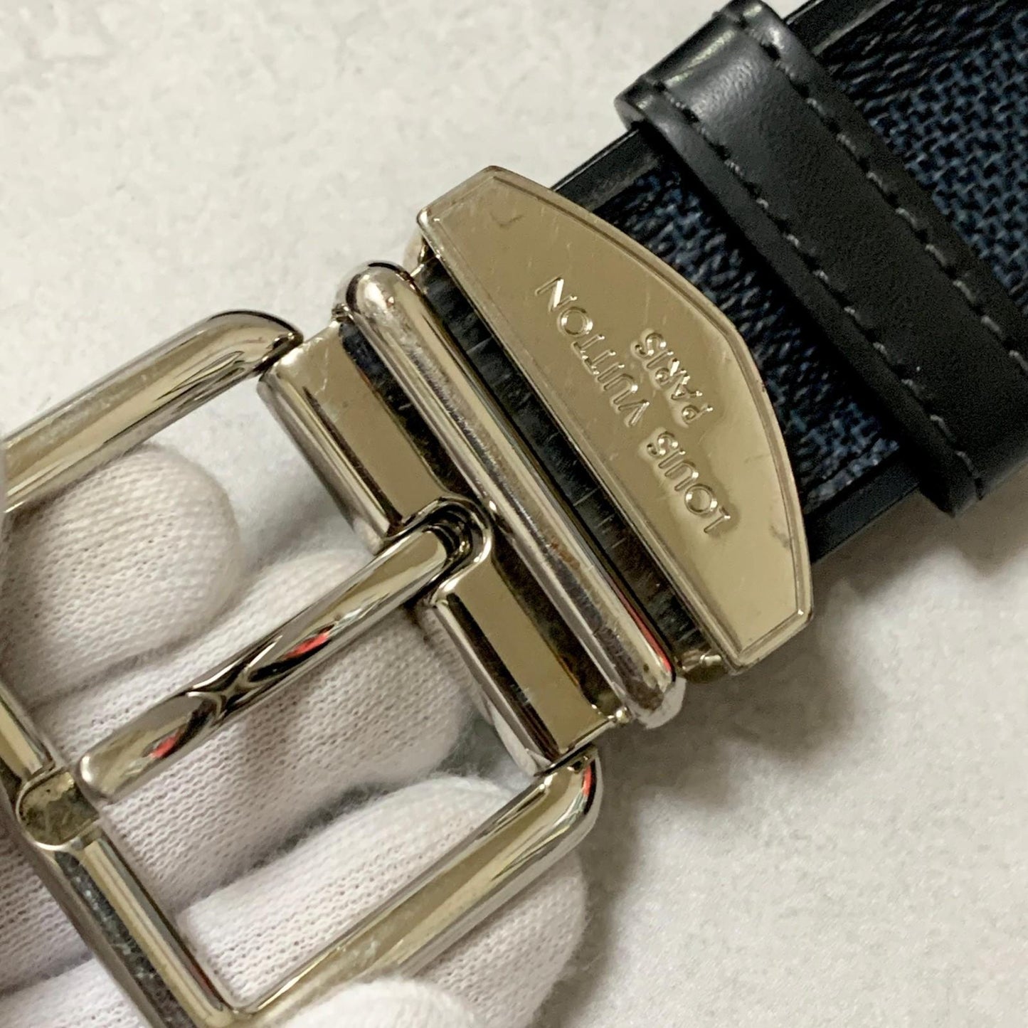 LOUIS VUITTON Damier Graphite Santur Sydney Belt M9708 Black SilverHardware PVC