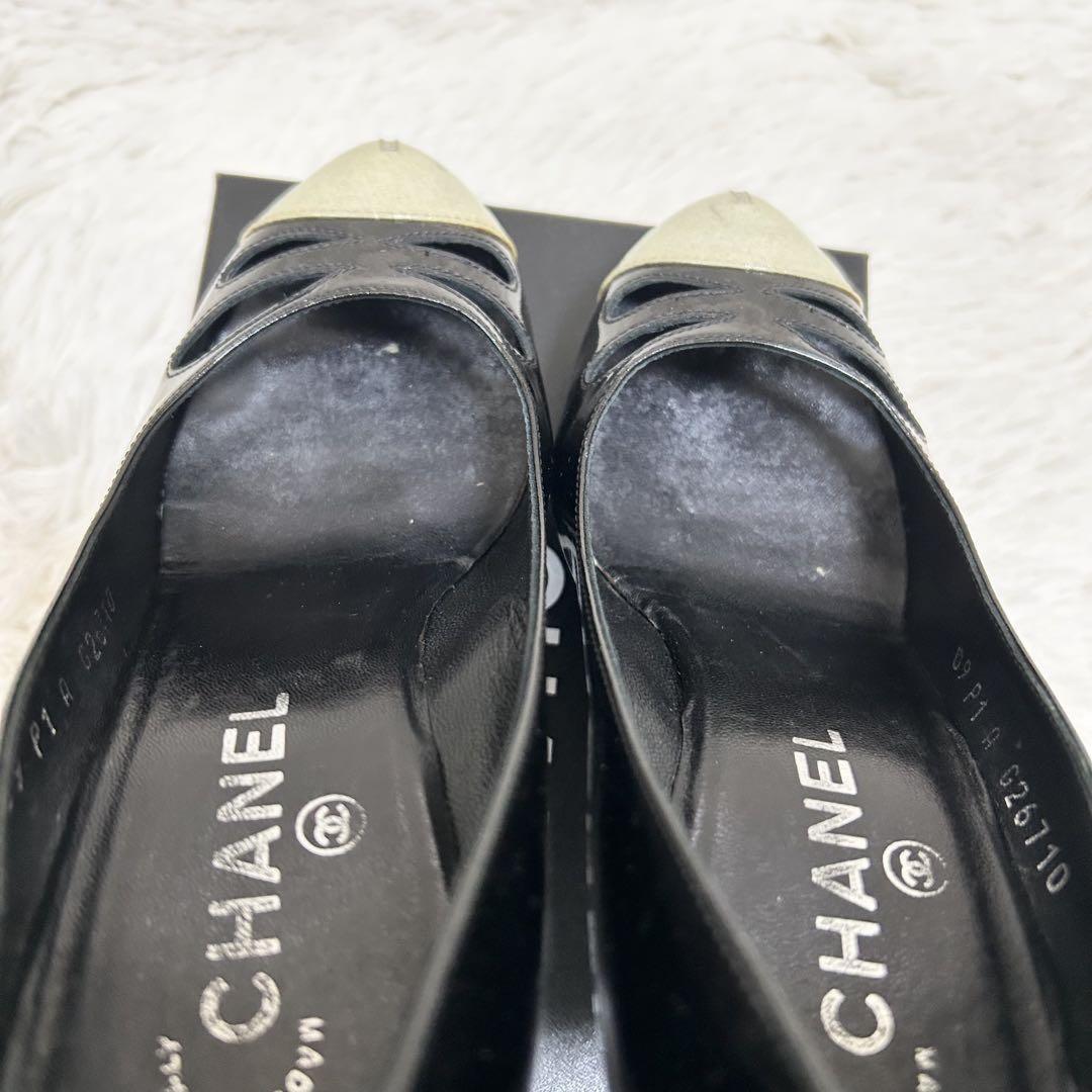 CHANEL Shoes Pumps Heel Cocomark EU 37 US 7 Black White Authentic