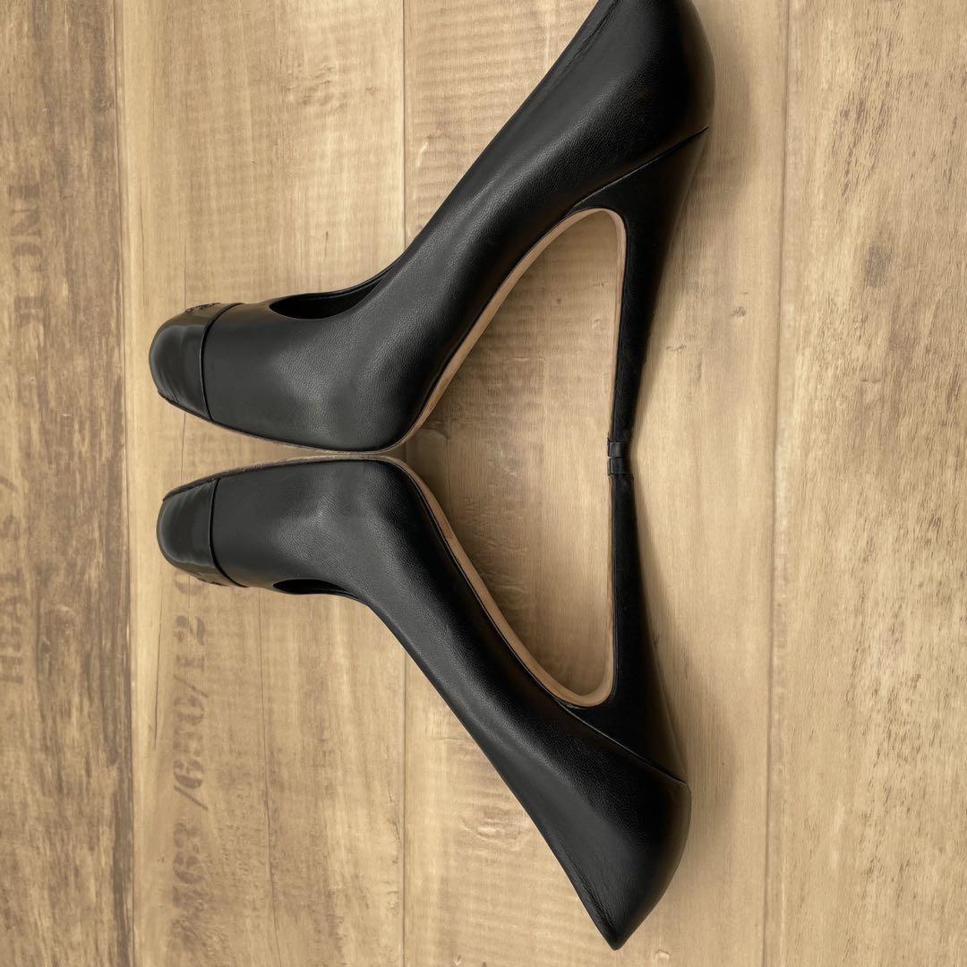 CHANEL Shoes Pumps Heel Cocomark EU 38.5 US 8.5 Leather Black Authentic