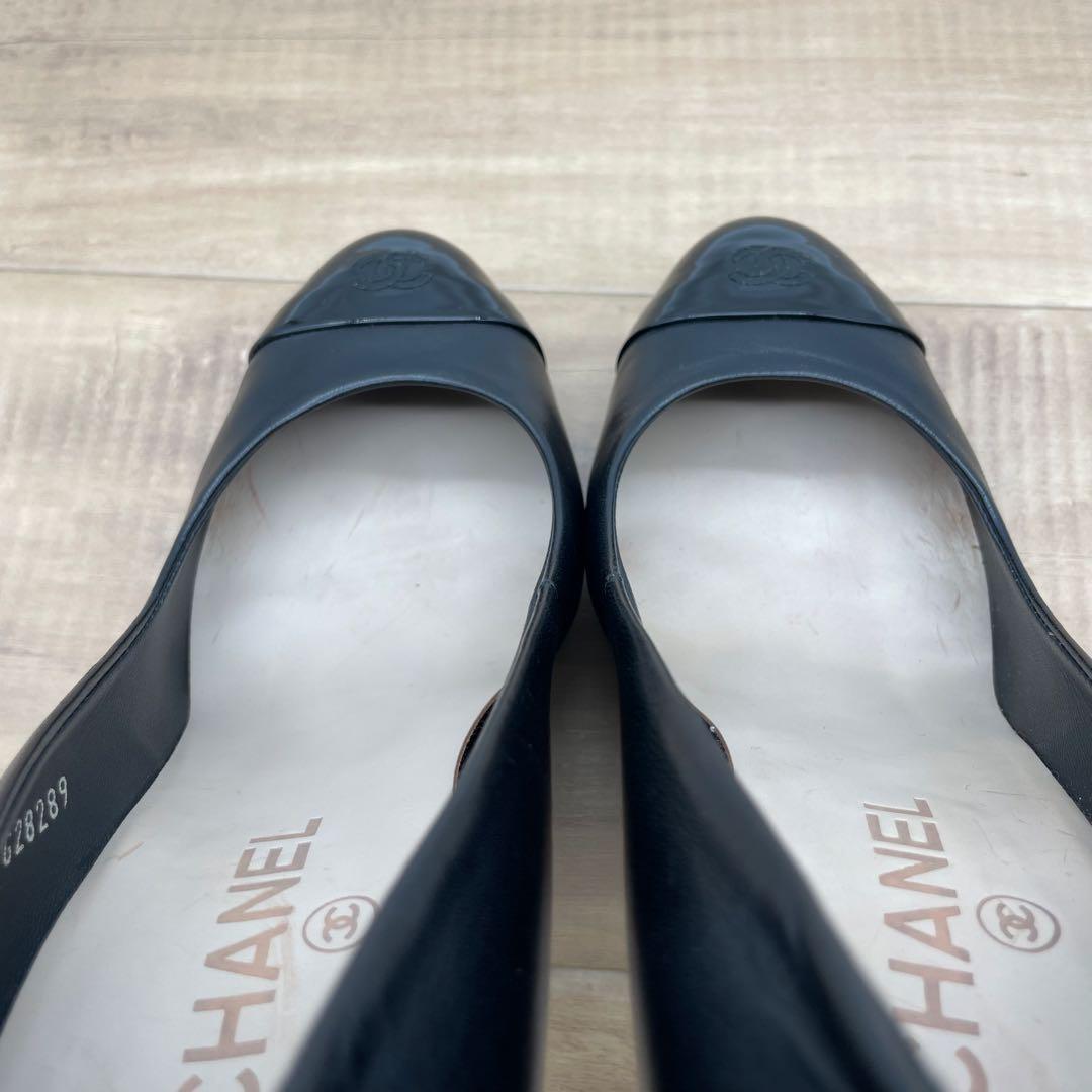 CHANEL Shoes Pumps Heel Cocomark EU 38.5 US 8.5 Leather Black Authentic