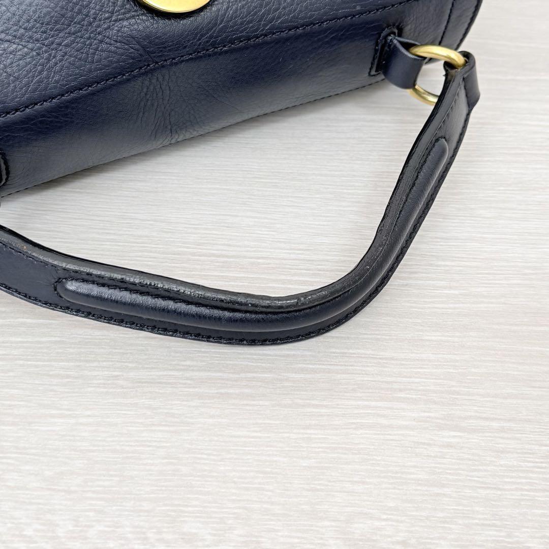 Saint Laurent Hand Bag Tote Purse 2way Muse Toe Leather Canvas Navy Green Auth