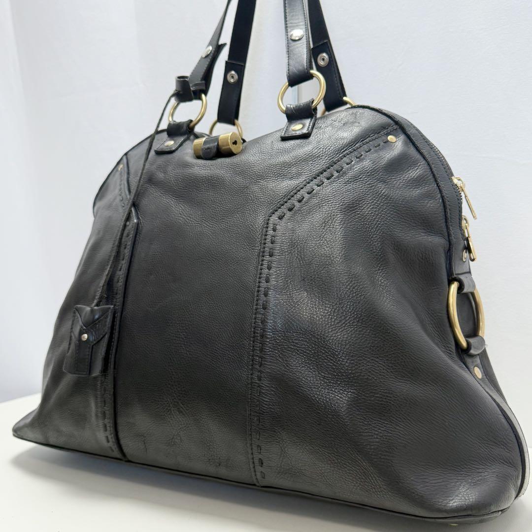 Saint Laurent Hand Bag Tote Purse Muse Leather Black Authentic