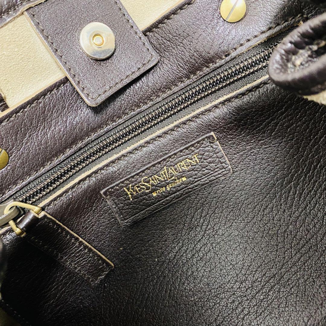 Saint Laurent Hand Bag Tote Purse Y Line Leather Brown Authentic