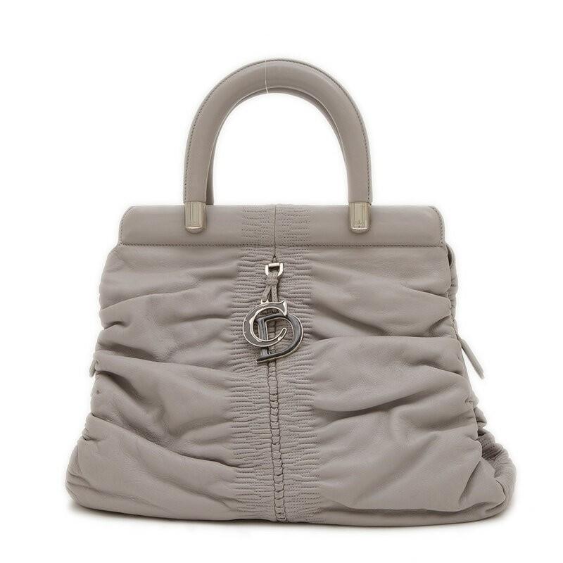 Christian Dior Hand Bag Tote Purse Leather Gray Authentic