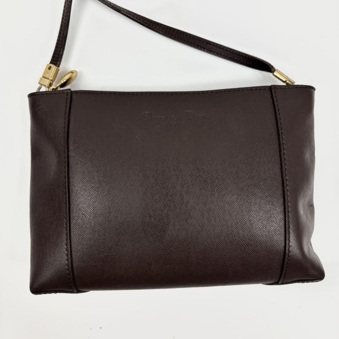 Christian Dior Shoulder Bag Purse CD PVC Leather Brown Authentic