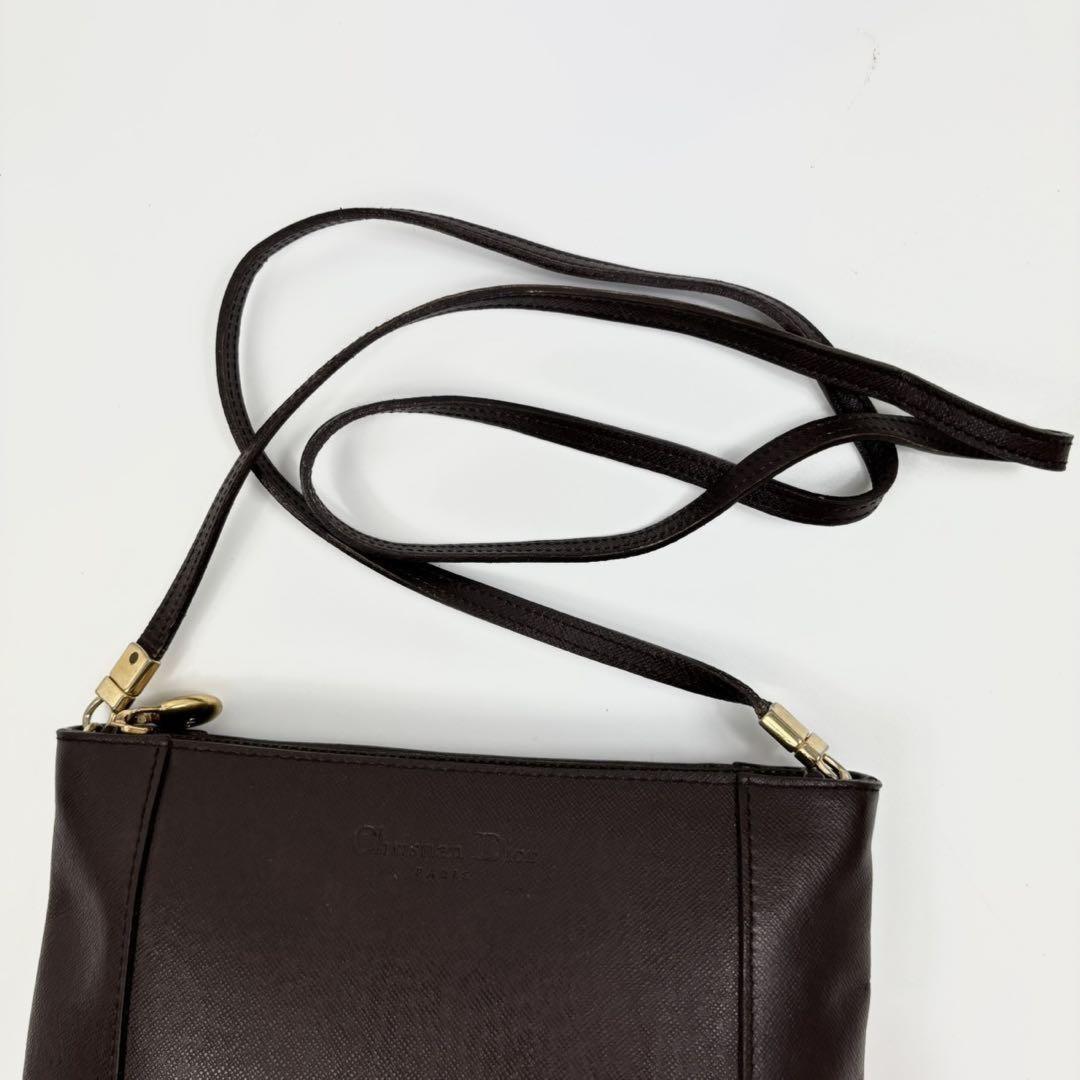 Christian Dior Shoulder Bag Purse CD PVC Leather Brown Authentic
