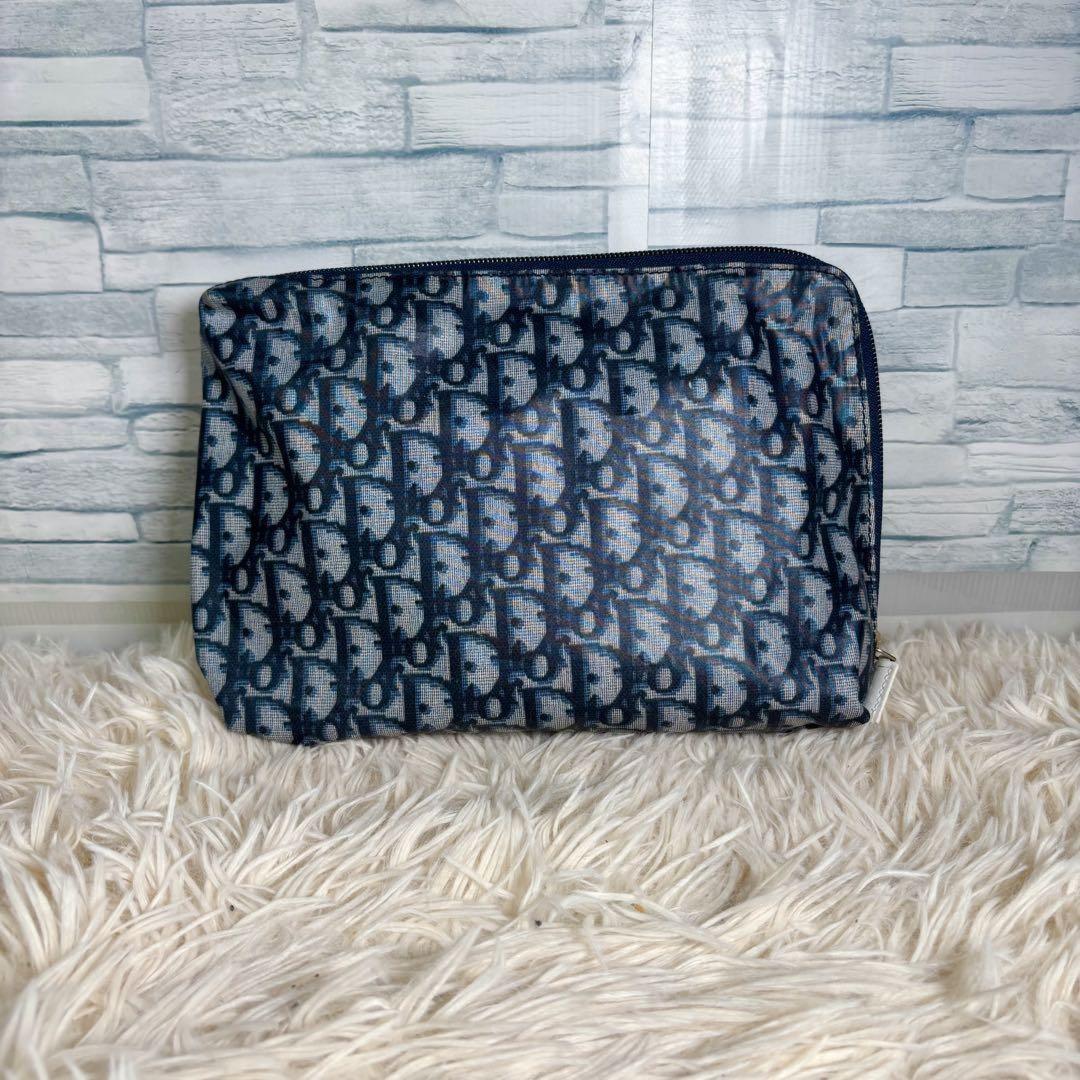 Christian Dior Hand Bag Tote Purse Trotter Nylon Navy Authentic