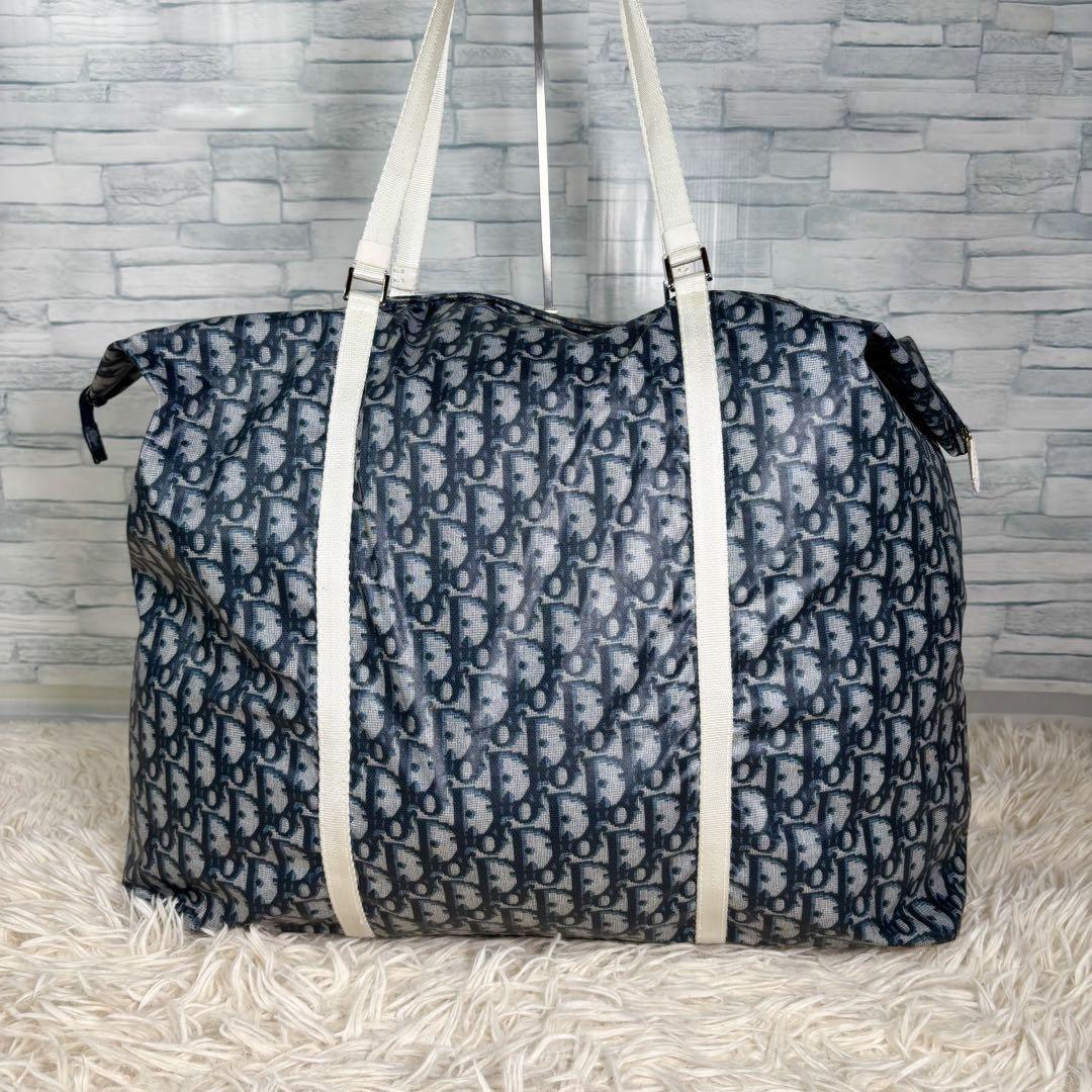 Christian Dior Hand Bag Tote Purse Trotter Nylon Navy Authentic