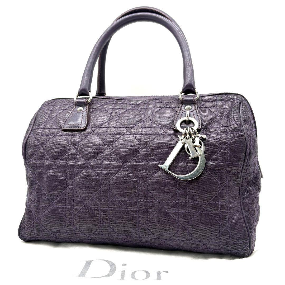 Christian Dior Hand Bag Tote Purse Mini Boston Cannage Leather Purple Authentic