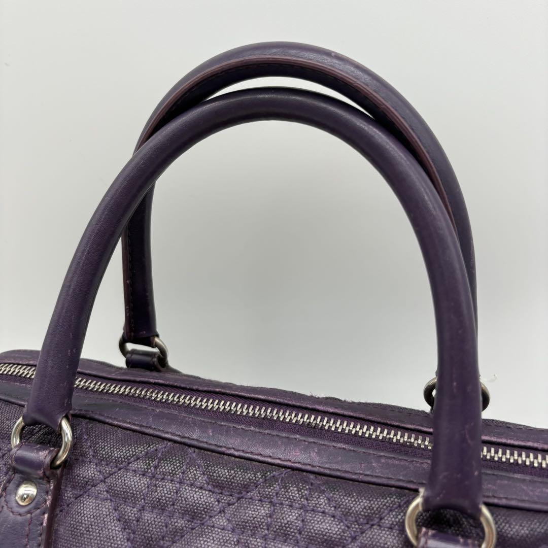 Christian Dior Hand Bag Tote Purse Mini Boston Cannage Leather Purple Authentic