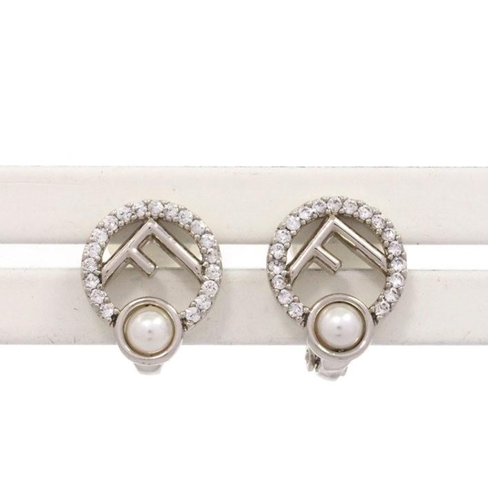 FENDI Earrings F is Rhinestone Women Accessory Authentic
