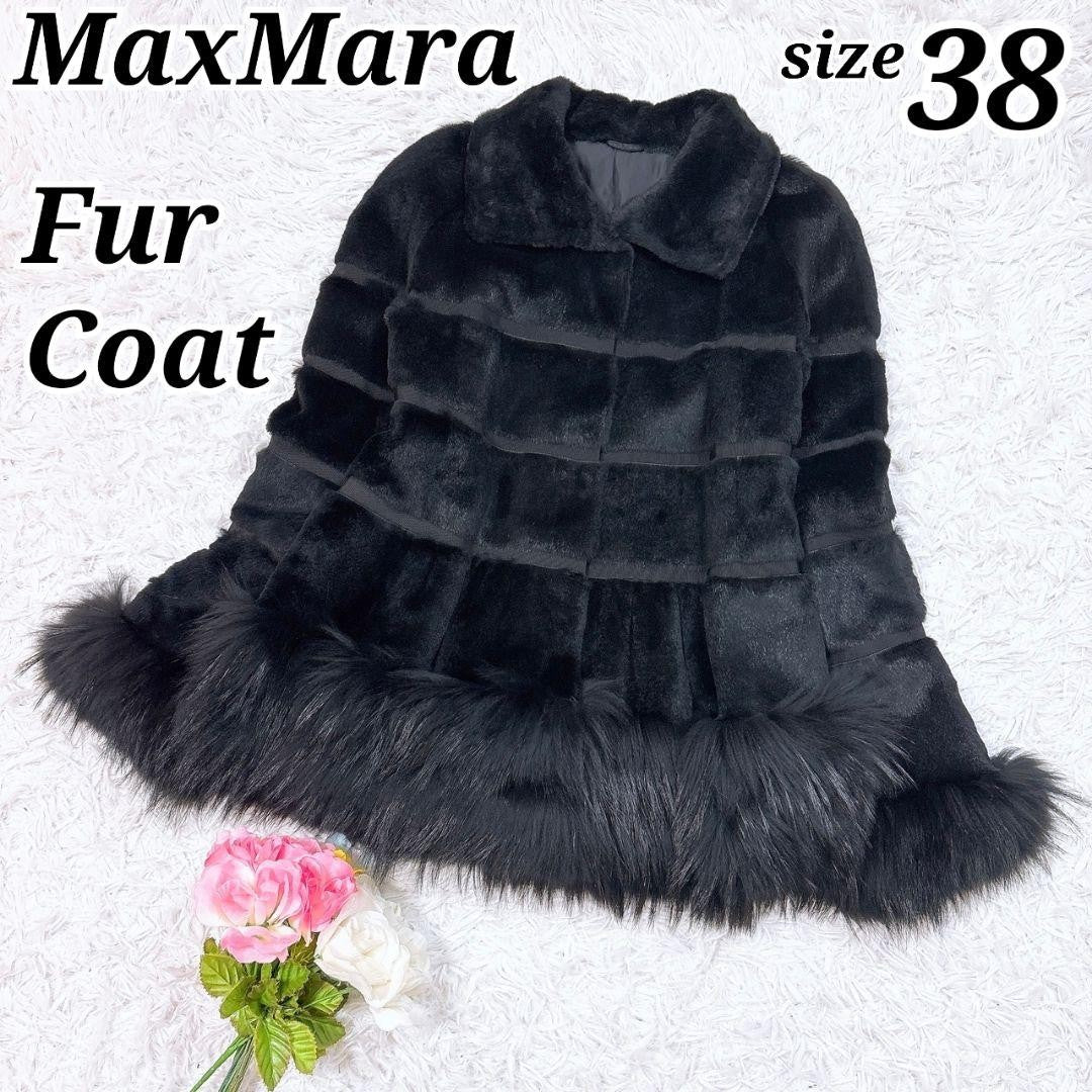 Max Mara Fur Coat Asian fit M 38 US size S Black Authentic