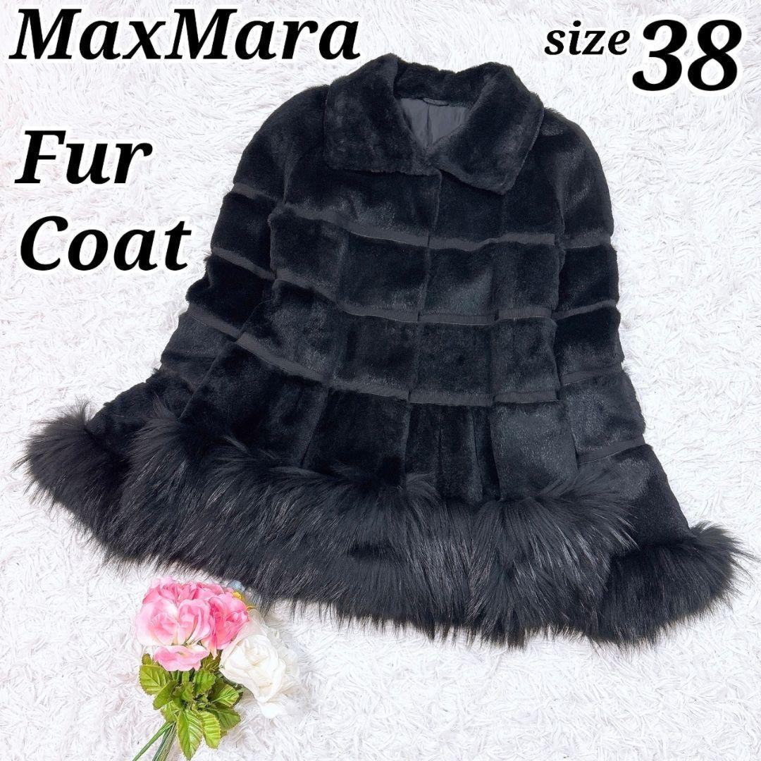 Max Mara Fur Coat Asian fit M 38 US size S Black Authentic