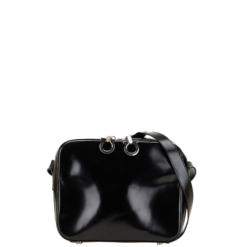 Salvatore Ferragamo Shoulder Bag Purse Gancini Patent Leather Black Authentic