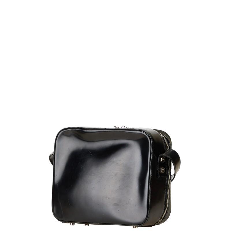 Salvatore Ferragamo Shoulder Bag Purse Gancini Patent Leather Black Authentic