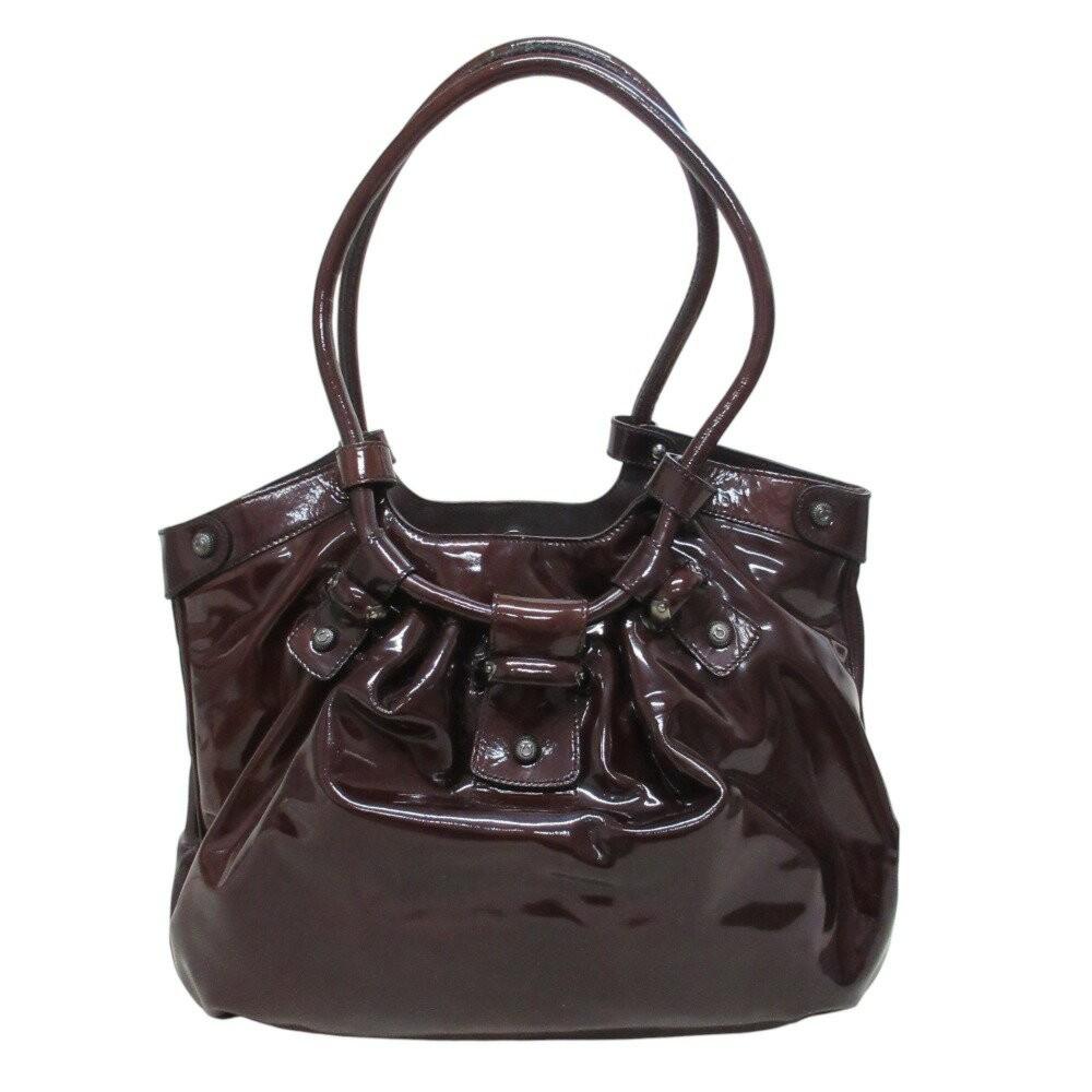 Salvatore Ferragamo Hand Bag Tote Purse Gancini Patent Leather Brown Authentic