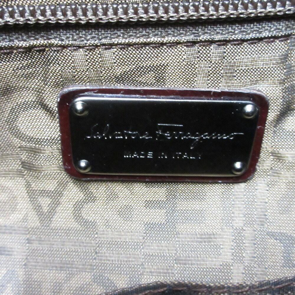Salvatore Ferragamo Hand Bag Tote Purse Gancini Patent Leather Brown Authentic