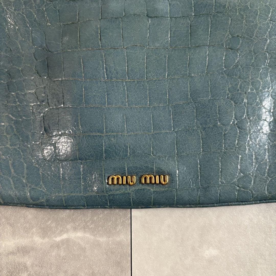 MIU MIU Shoulder Bag Purse Logo Leather Blue Authentic