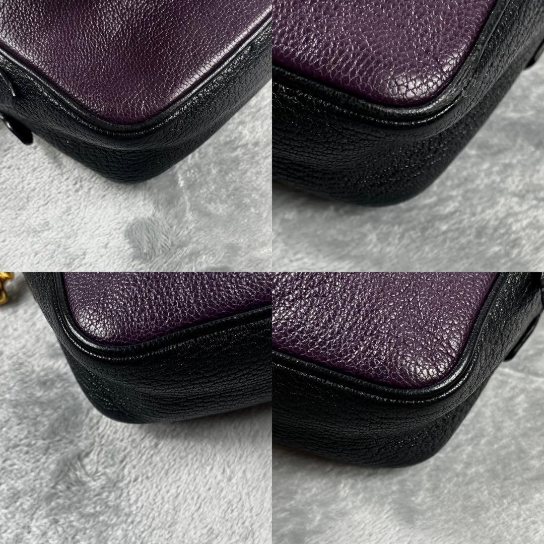 MIU MIU Shoulder Bag Purse Logo Leather Purple Black Authentic