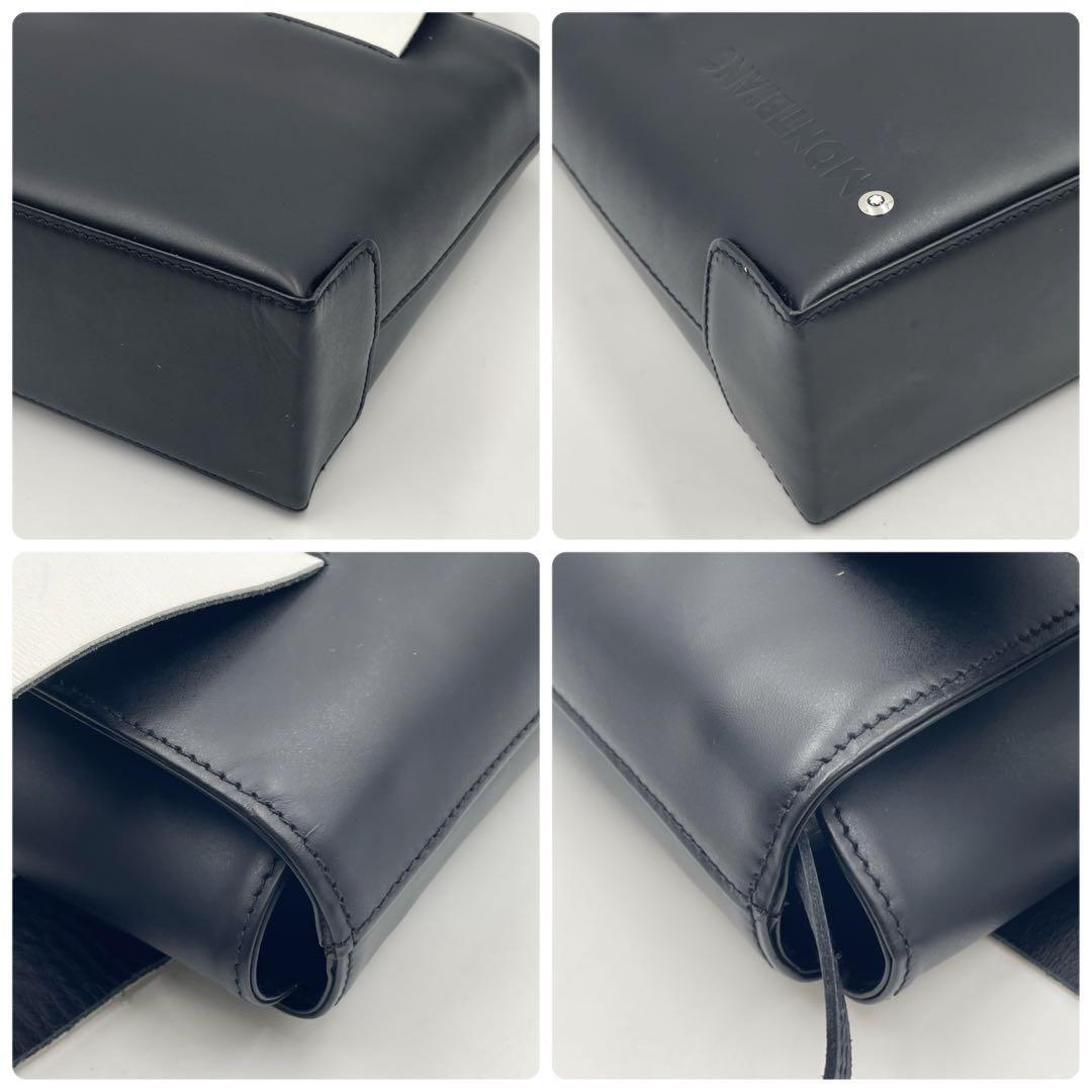 Montblanc Hand Bag Tote Purse Leather Black White Authentic