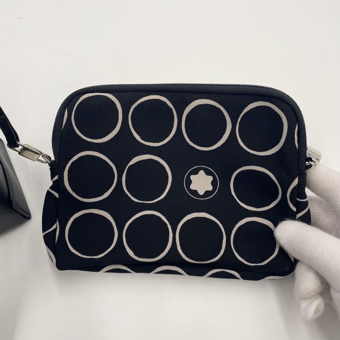 Montblanc Hand Bag Tote Purse Leather Black White Authentic