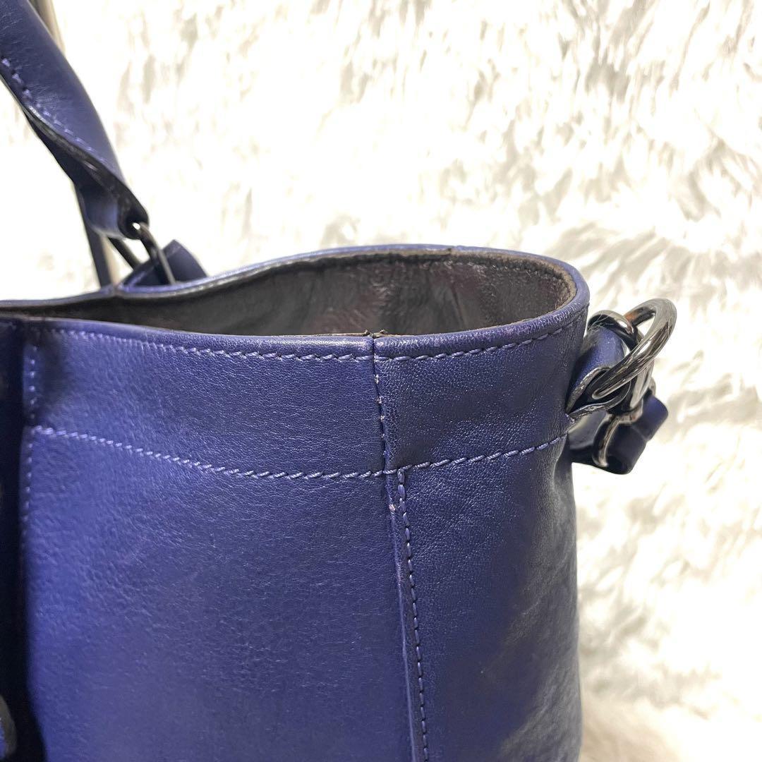 Longchamp Hand Shoulder Bag Tote Purse 2way 3D Logo Leather Blue Authentic