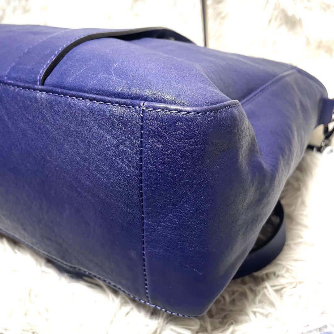 Longchamp Hand Shoulder Bag Tote Purse 2way 3D Logo Leather Blue Authentic