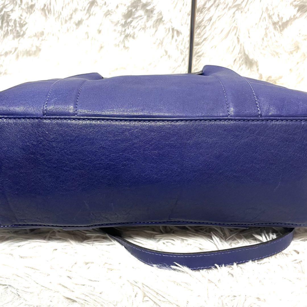 Longchamp Hand Shoulder Bag Tote Purse 2way 3D Logo Leather Blue Authentic