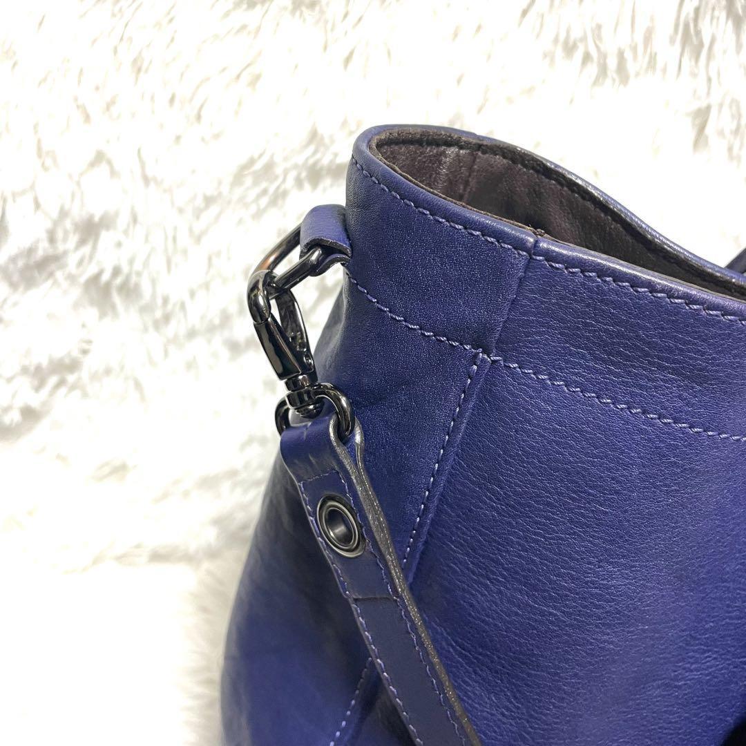 Longchamp Hand Shoulder Bag Tote Purse 2way 3D Logo Leather Blue Authentic