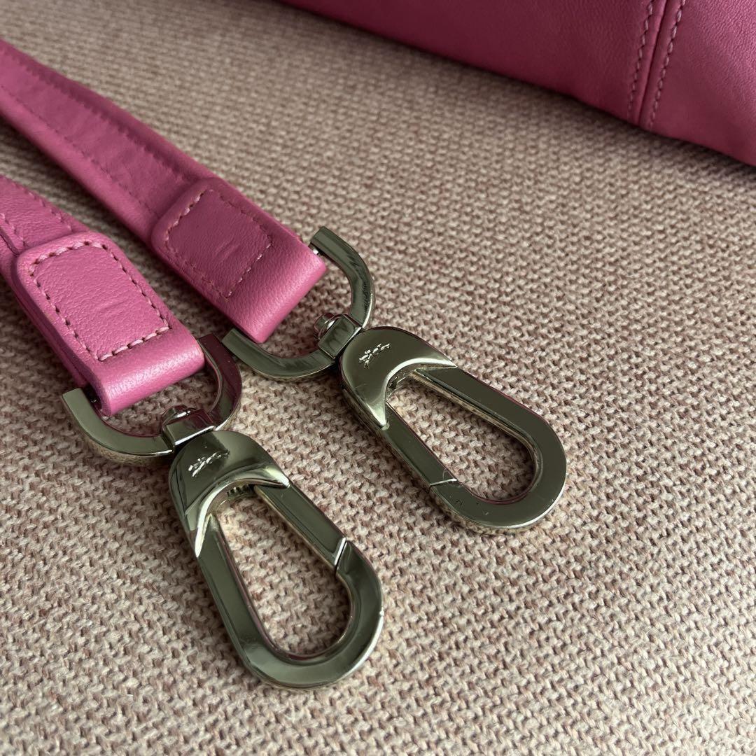 Longchamp Hand Shoulder Bag Tote Purse Le Pliage Leather Pink Authentic