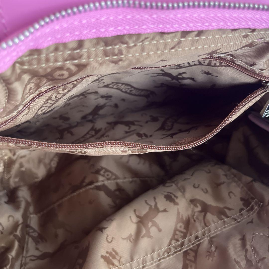 Longchamp Hand Shoulder Bag Tote Purse Le Pliage Leather Pink Authentic
