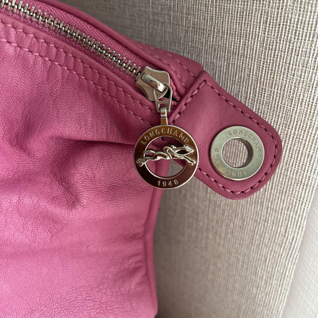 Longchamp Hand Shoulder Bag Tote Purse Le Pliage Leather Pink Authentic