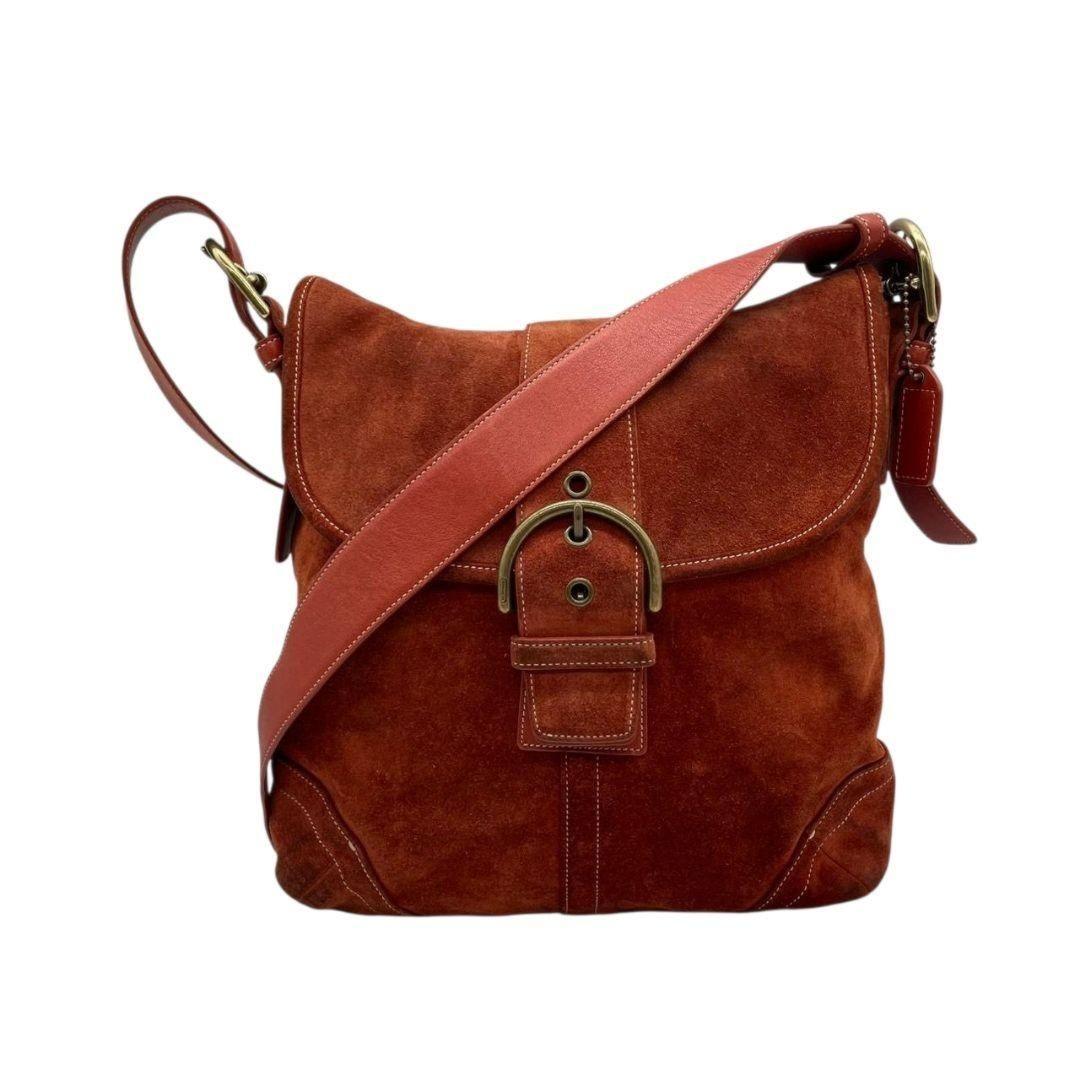 COACH Shoulder Bag Purse 9483 Suede Red Orange Authentic