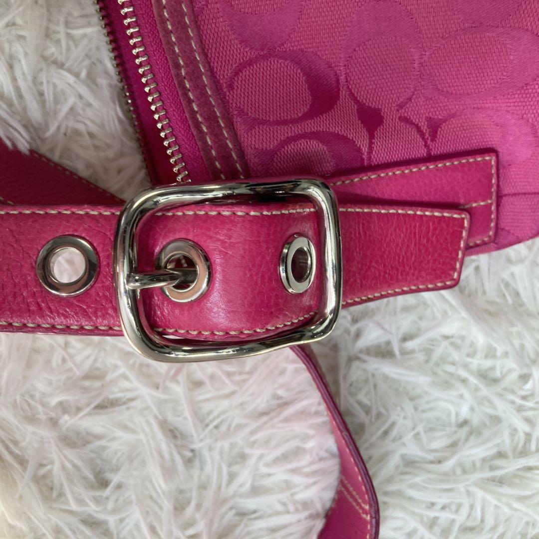 COACH Shoulder Bag Purse Old Signature 9362 Suede Pink Authentic